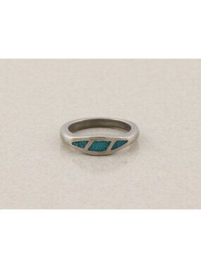Stainless Steel Crushed Turquoise Ring Size 5 Woman Teen Child